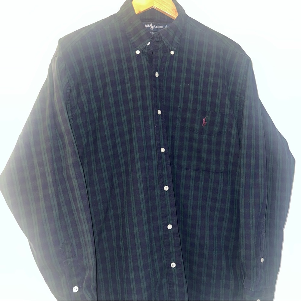 Ralph Lauren Men’s Green Navy Plaid Button Down Shirt Size Medium - Picture 5 of 9
